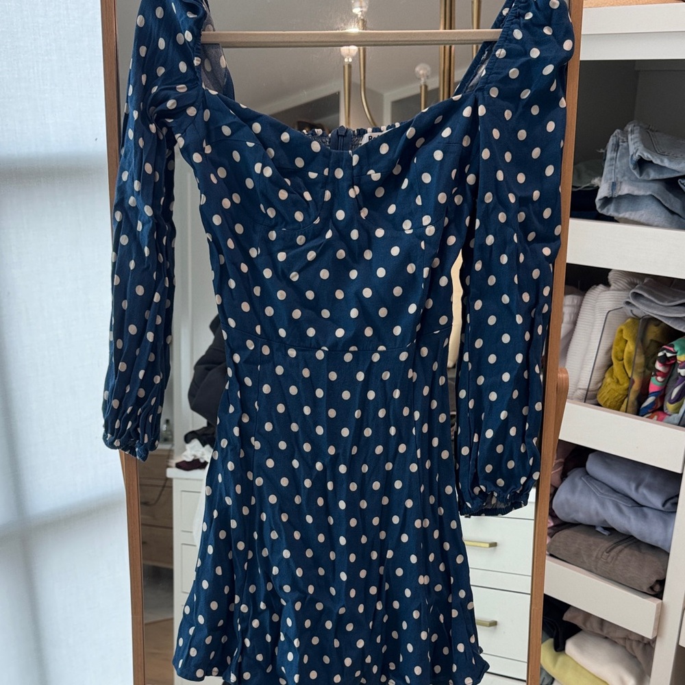 Reformation Blue Polka Dot Long Sleeve Dress